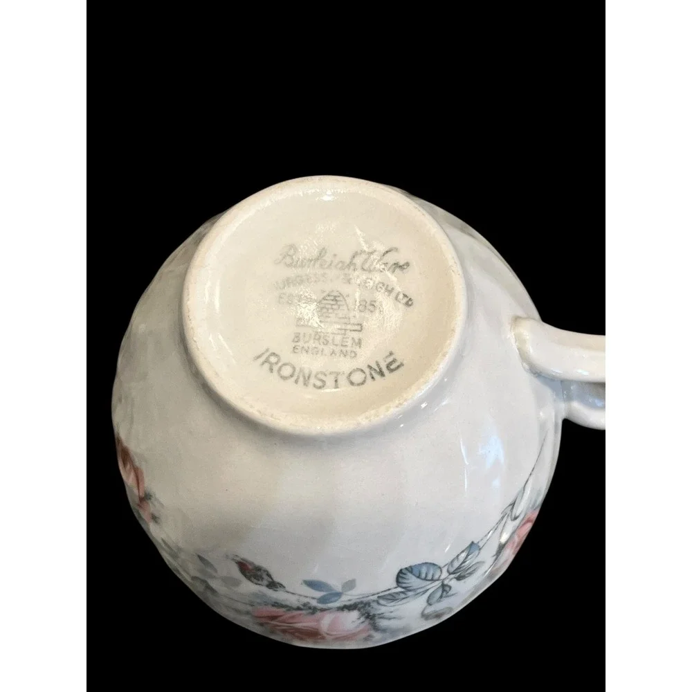 Burleigh Ware Pink Rose Ironstone Teacup and Saucer Burgess & Leigh England